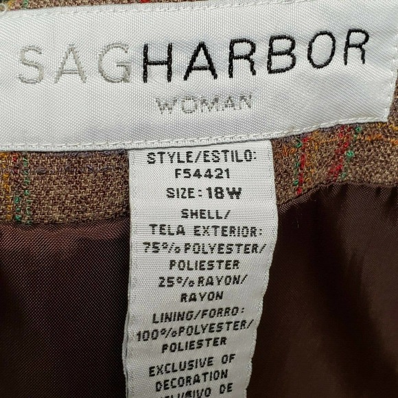 Sag Harbor Woman Tweed Blazer Women's Size 18W Brown Plaid Fringe Detailing - Picture 8 of 10